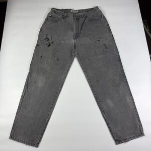 Men's Vintage Blue Zone Gray Denim Jeans 34x32 Distressed Paint Stains